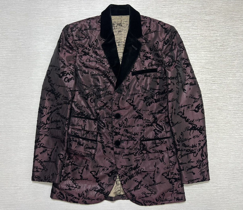 JPG AW 97-98 Signature Monogram Print Velvet Jacquard Blazer - 1