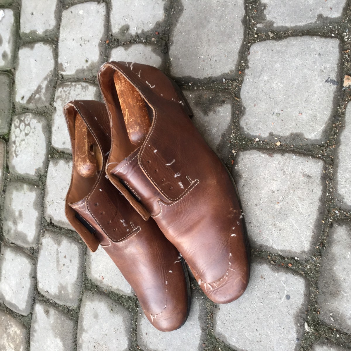 Brown Distressed Leather Shoes - 1