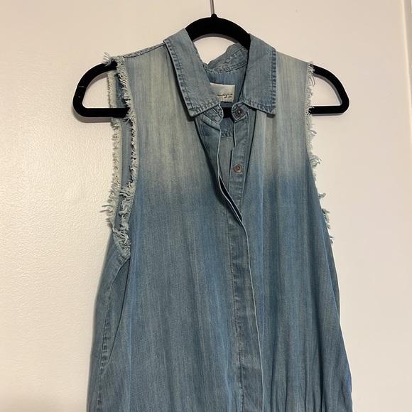 Vintage Havana Distressed Chambray Sleeveless Boho Western Romper - 6