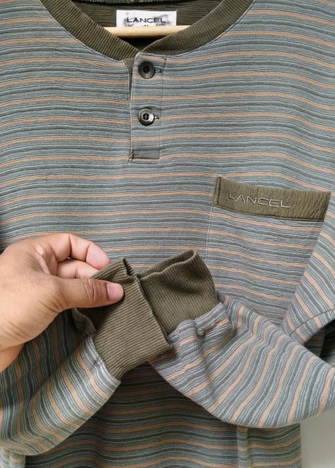 Vintage Lancel Striped Pocket Button Crewneck Sweatshirt - 3