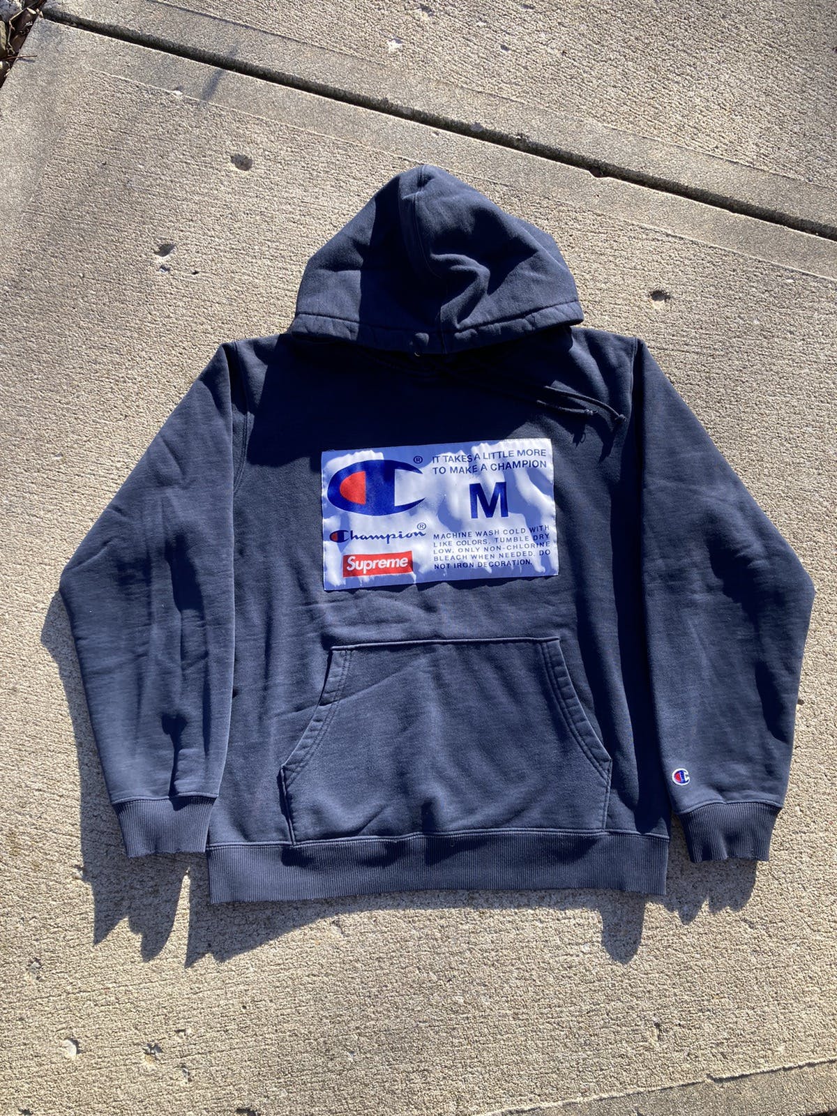 Supreme Champion Label Hoodie newest FW18 Navy