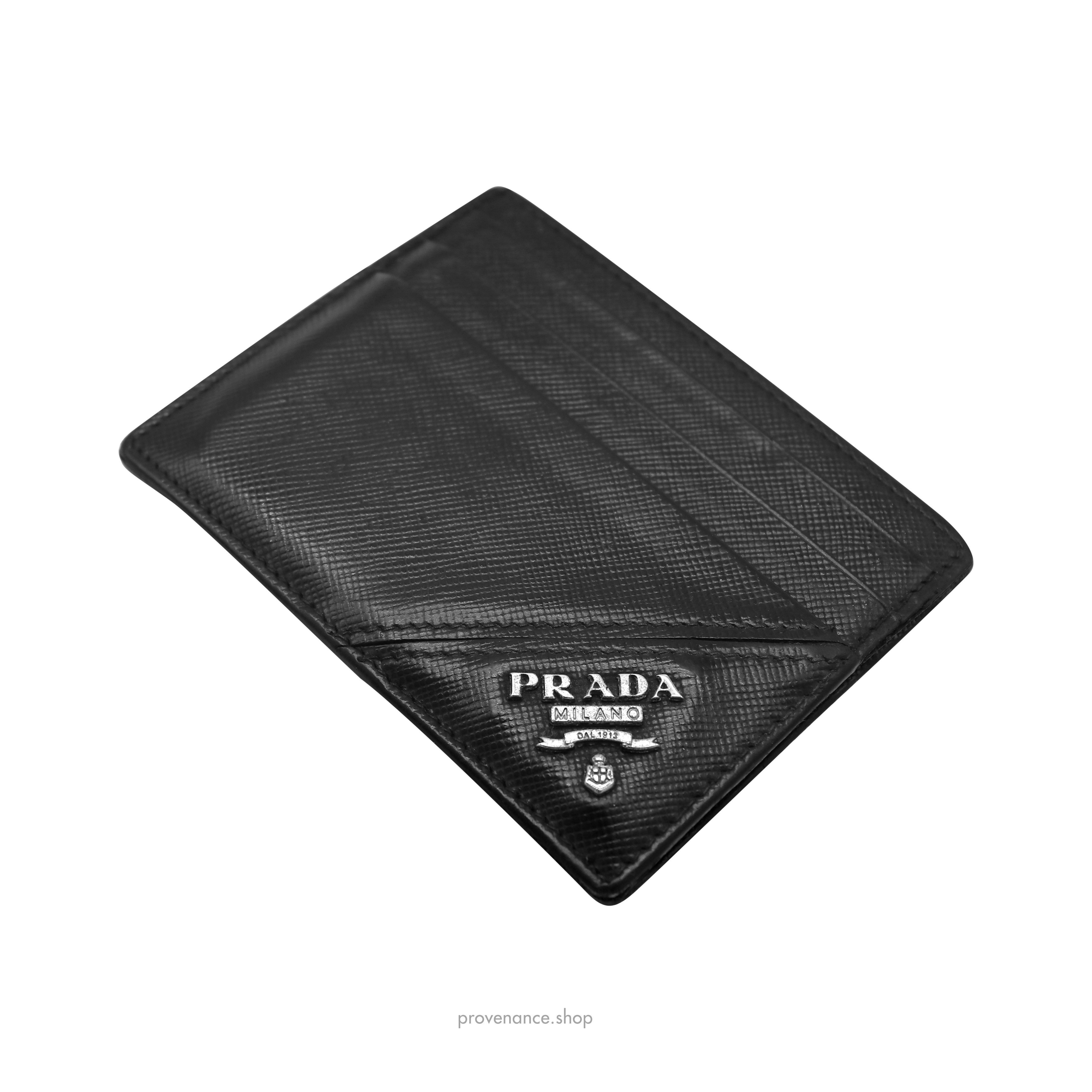 Prada Logo Card Holder Wallet - Black Saffiano Leather - 3