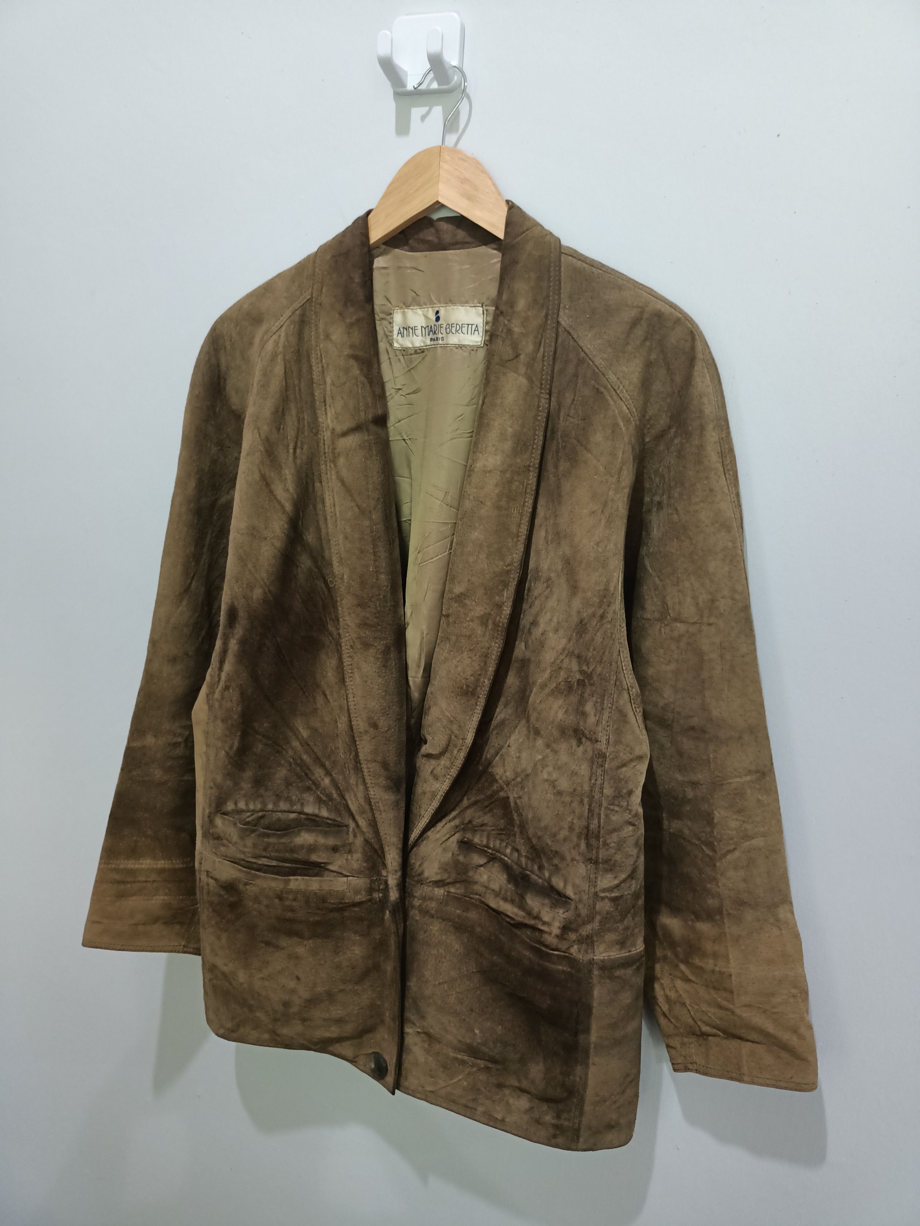 Vintage 80s ANNE MARIE BERETTA Paris Suede Leather Blazer - 4