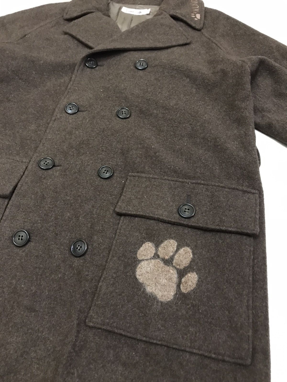 Designer - Kunio Sato Double Breast Dog Paw Embroidery Wool Coat - 3