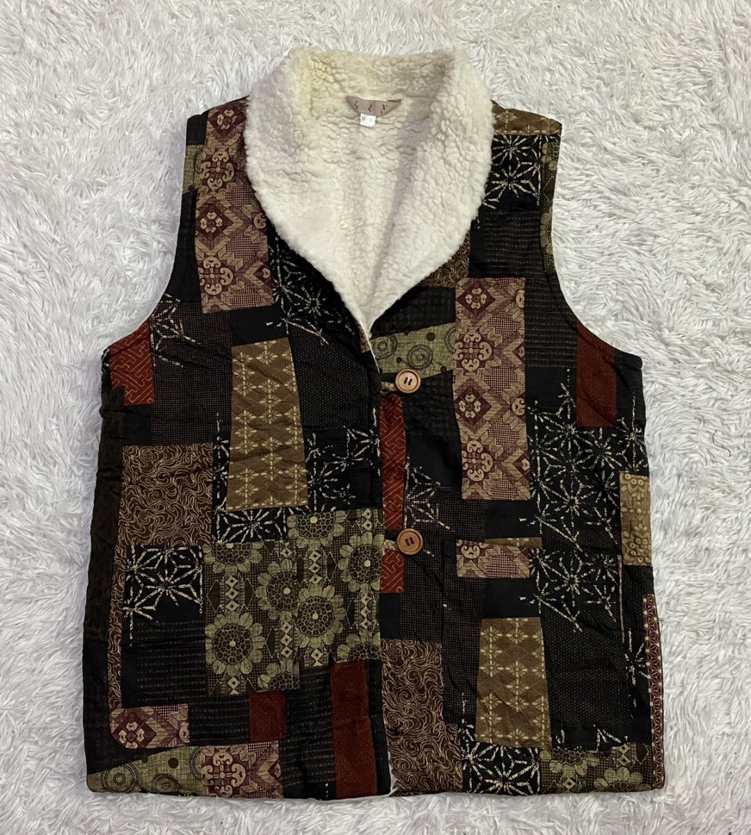 Other - Sherpa Fleece Vest Printed like Patchwork Design - 1