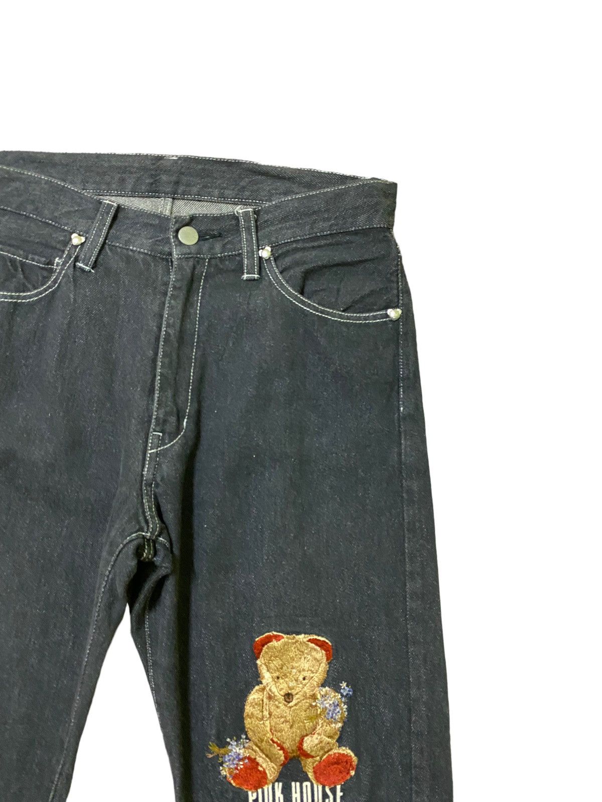 Japanese Brand - Pink House Embroidered Bear Denim Jeans - 5