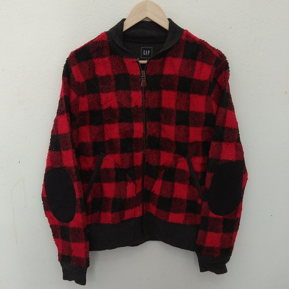 American Vintage - GAP Red Flannel Black Checked Grunge Fleece Winter Jacket - 1