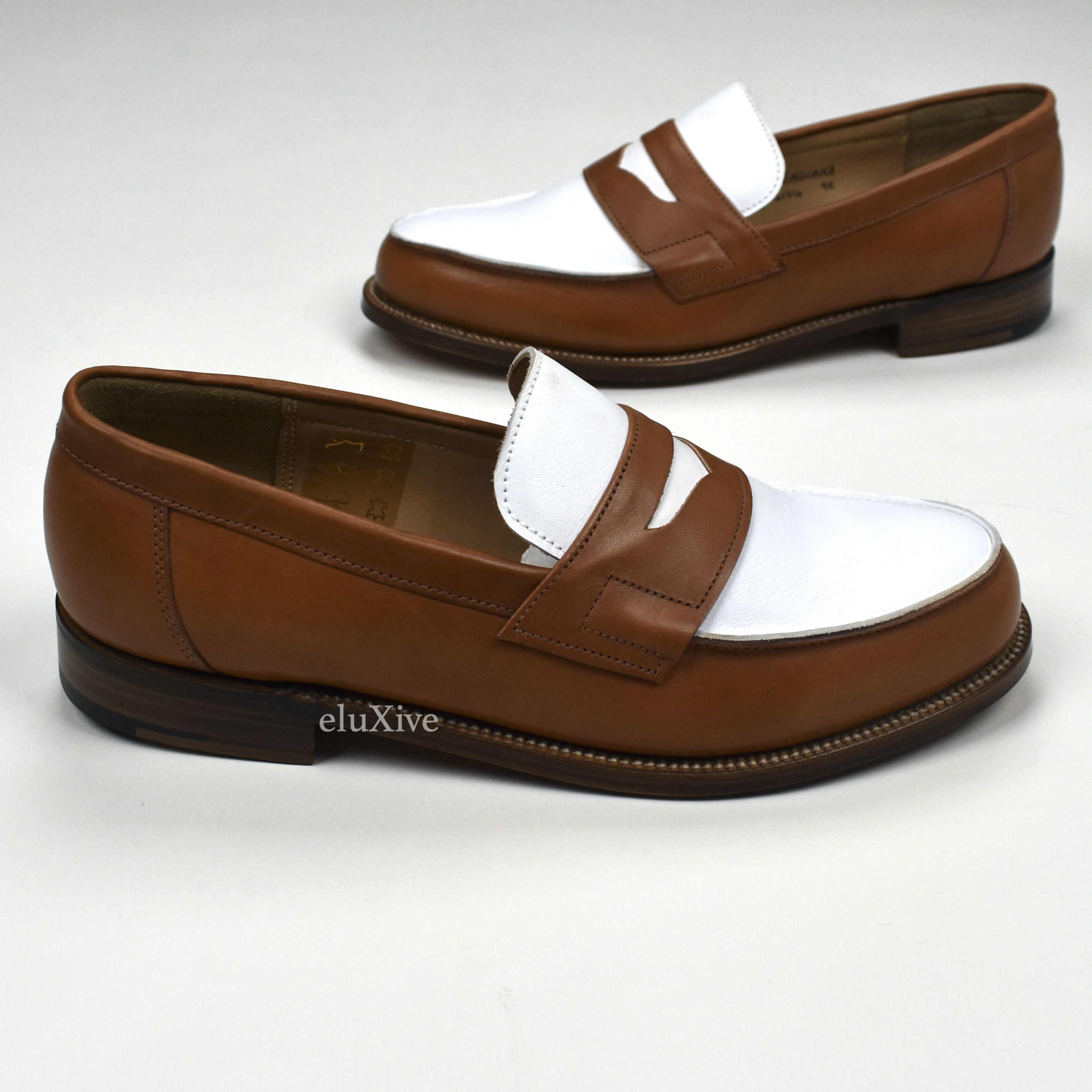 Grenson 2 Tone Epsom Penny Loafers Cognac White - 3