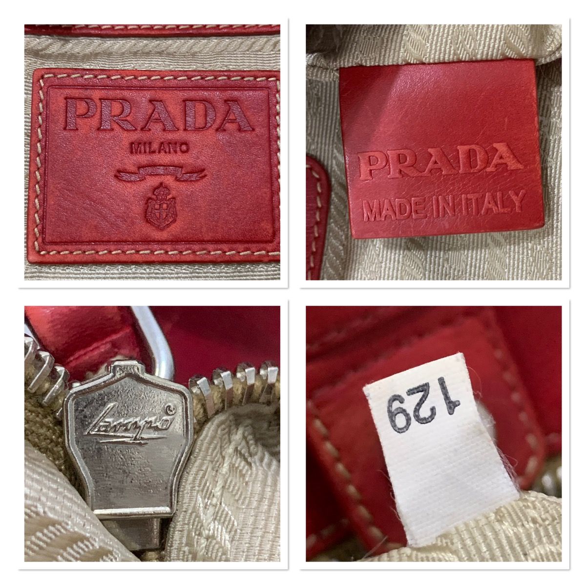 Authentic Prada Jacquard canvas red leather handbag - 15