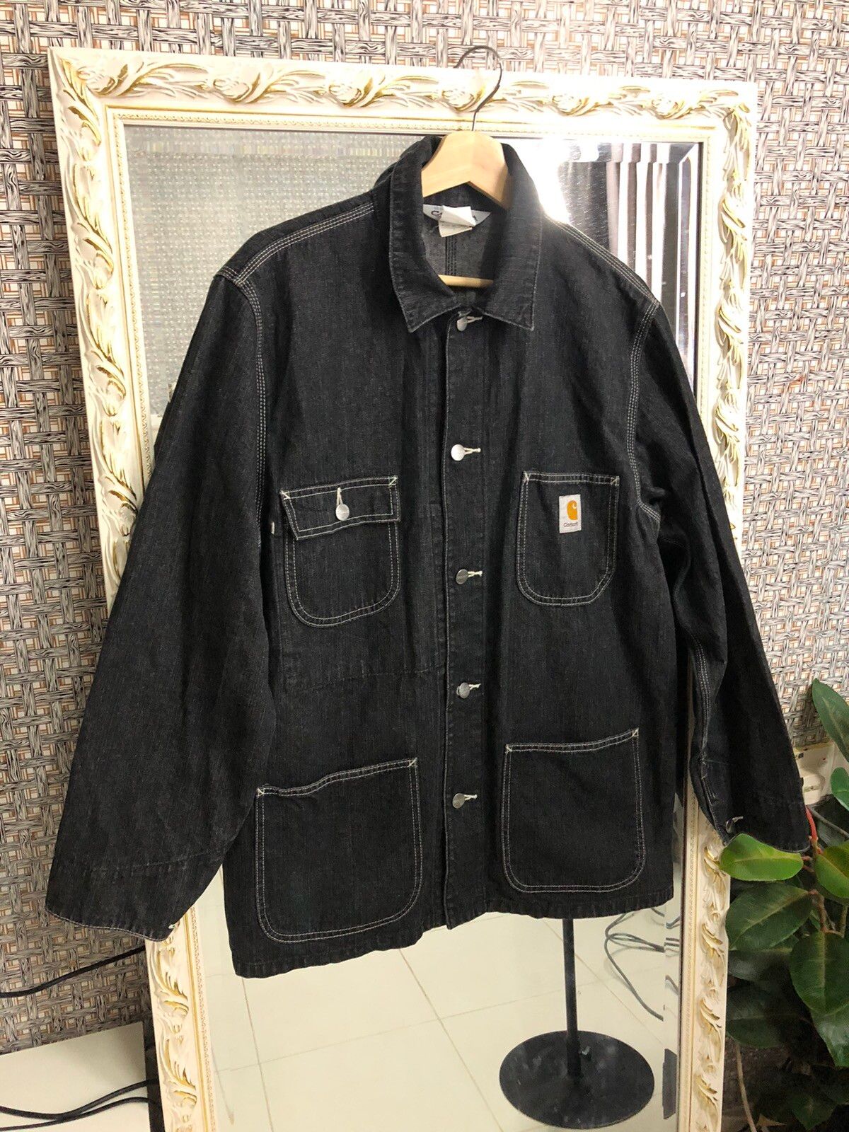 Black Denim Chore Multipocket Workwear Jacket - 2