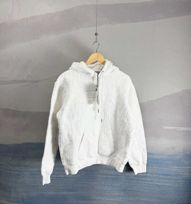 Dior White Allover-Print Terry Cloth Hoodie - 1