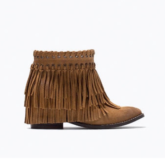 Zara Suede Finge Boho Wedge Ankle Boots - 2