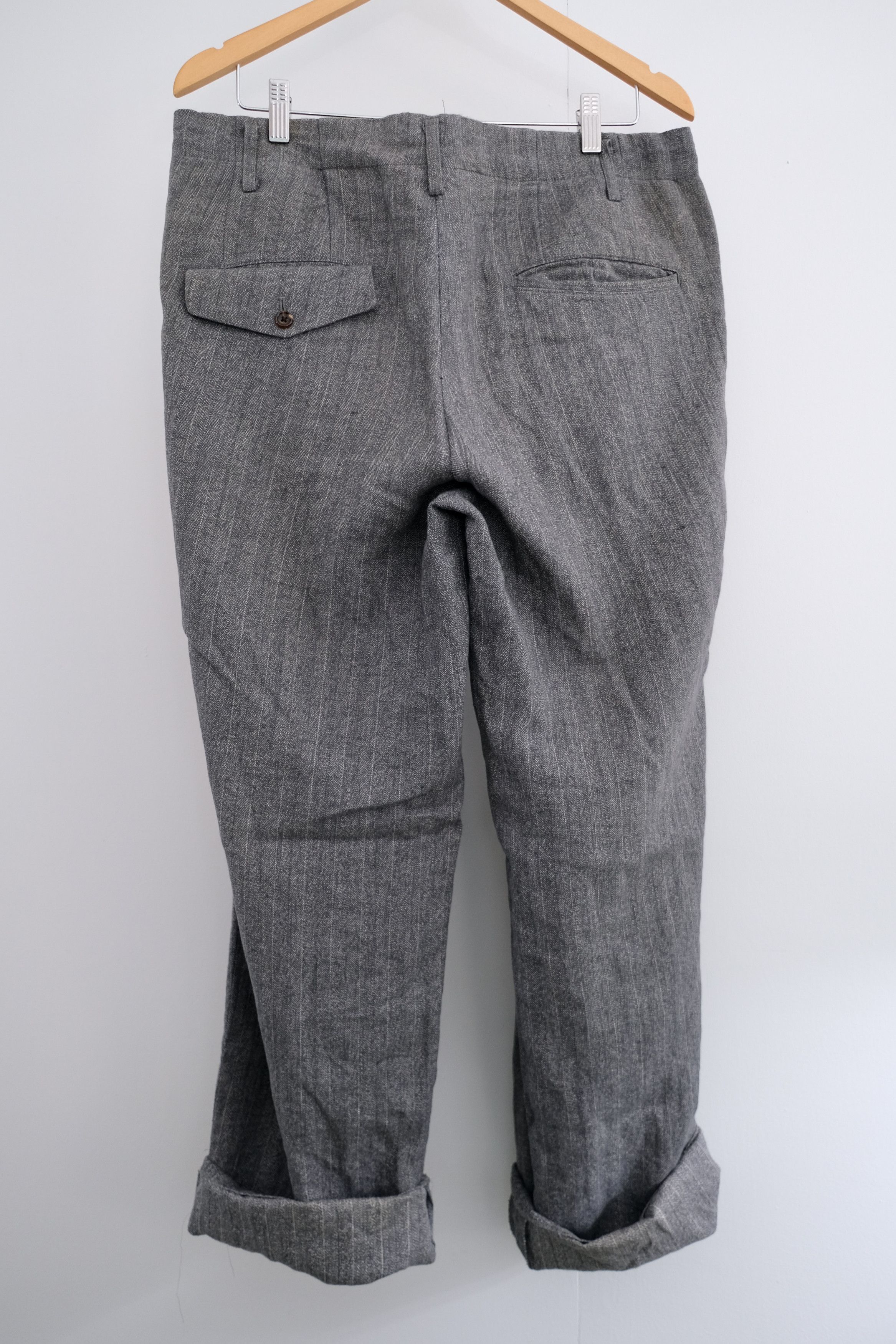 1980s-90s Linen-Cotton Distressed Double Tuck Pants - 16