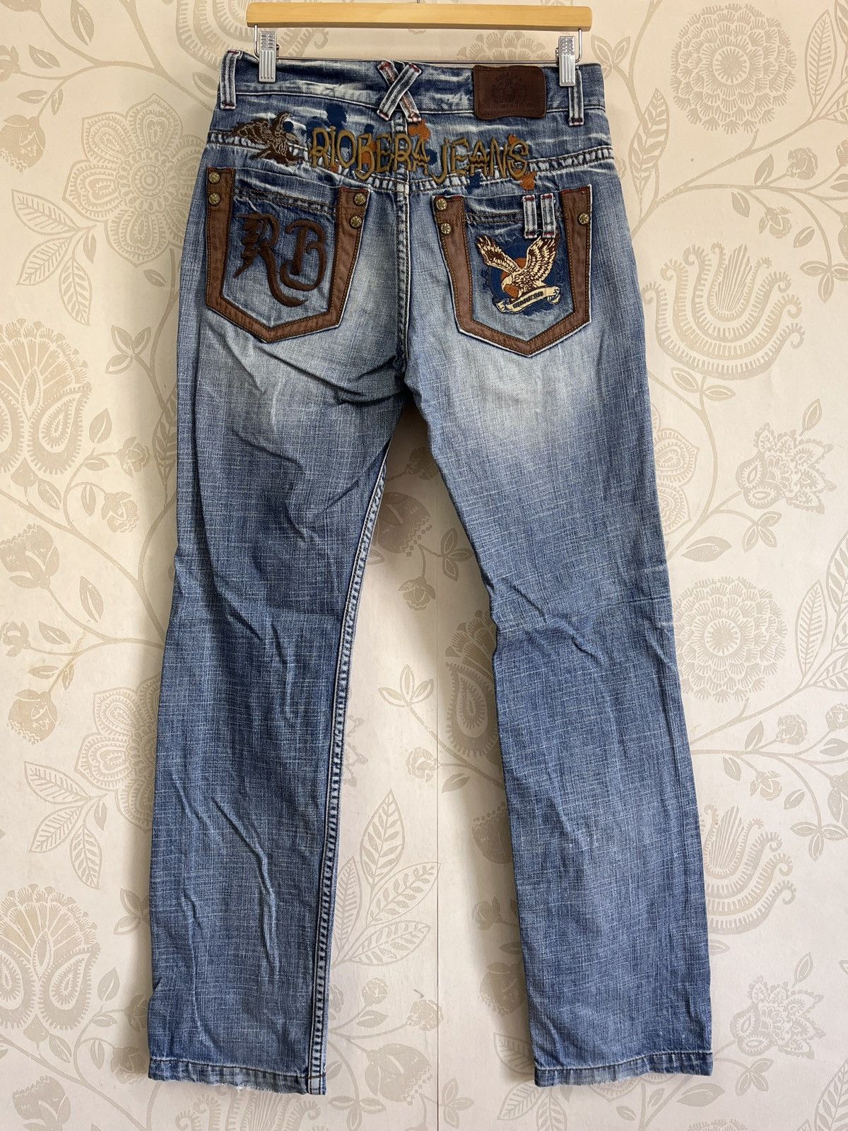 Riobera Vintage Japan Blue Denim Jeans Big Buttons Zipped - 24