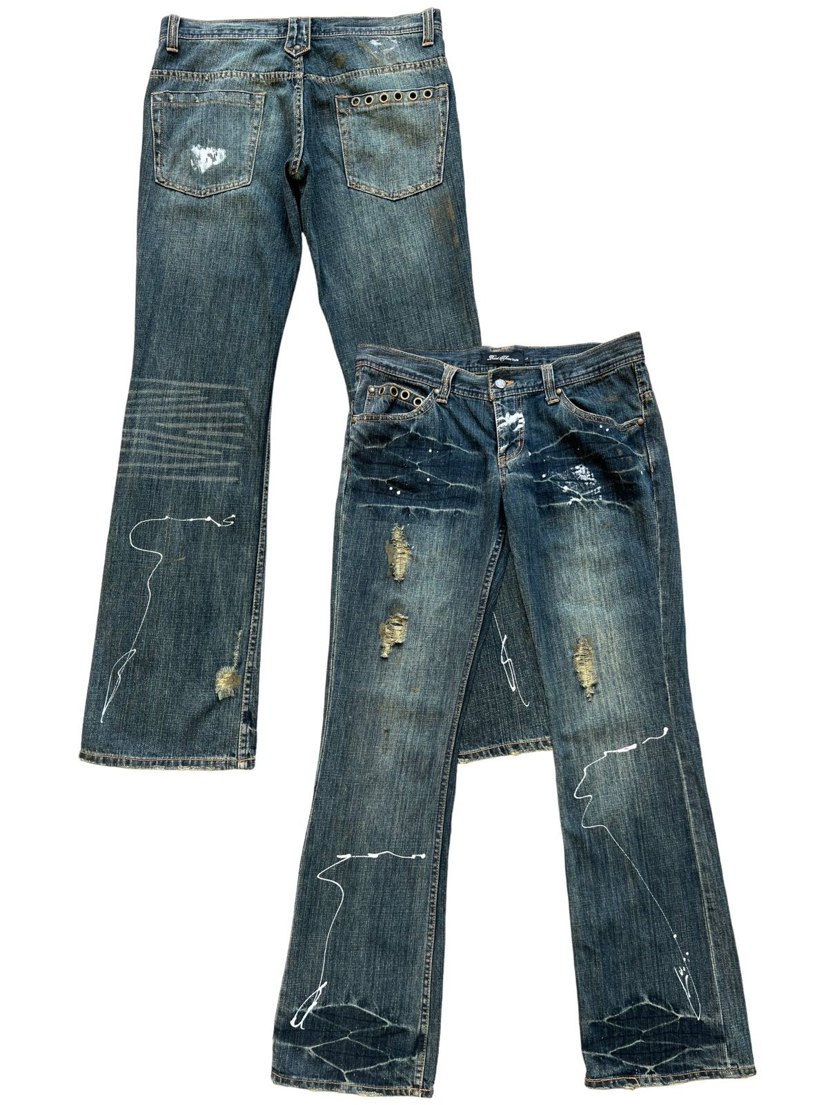 Hype - Roots Japan Distressed Riped Rusty Denim Painted Jeans 33x33 - 1