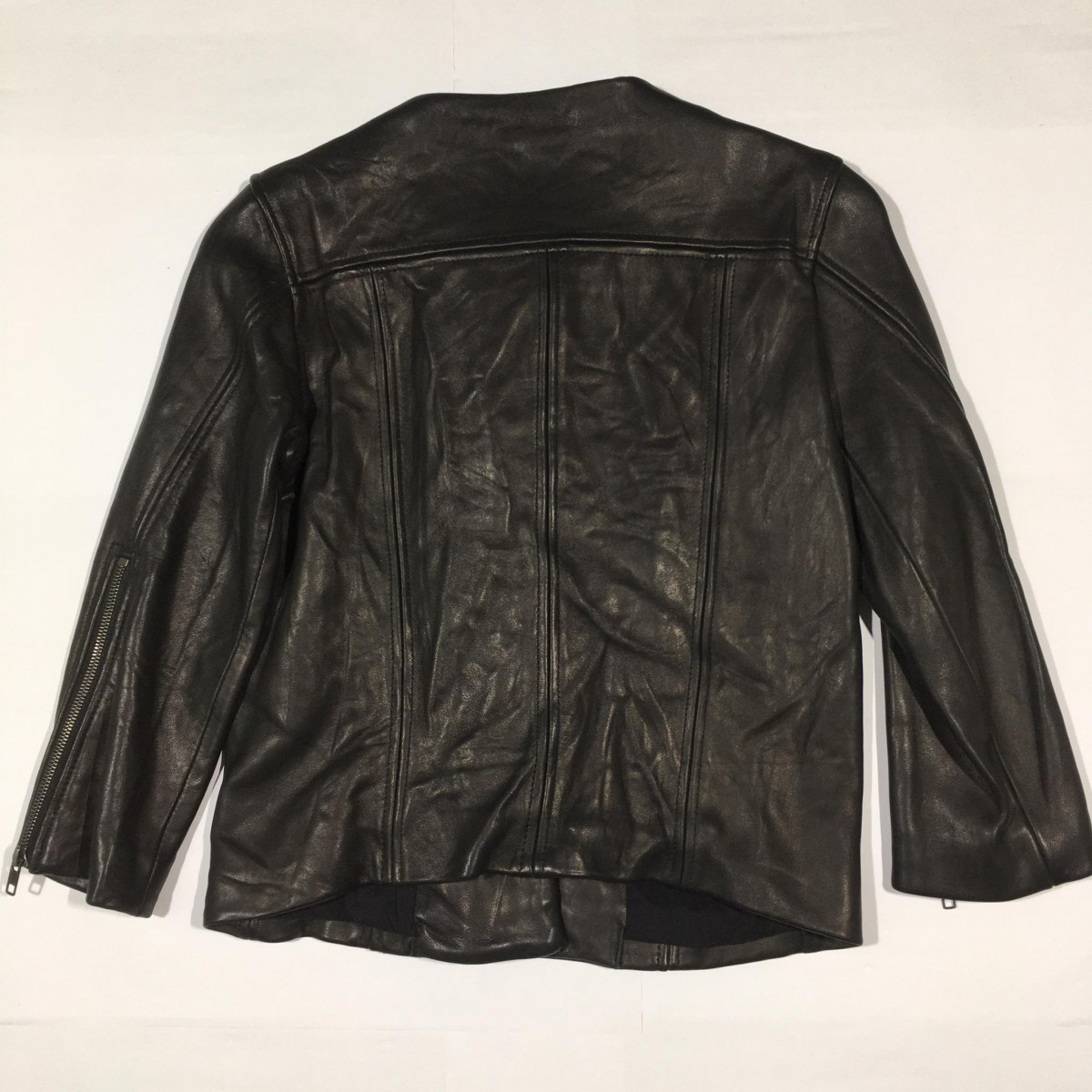 Zip Detail Genuine Lamb Leather Jacket - 4
