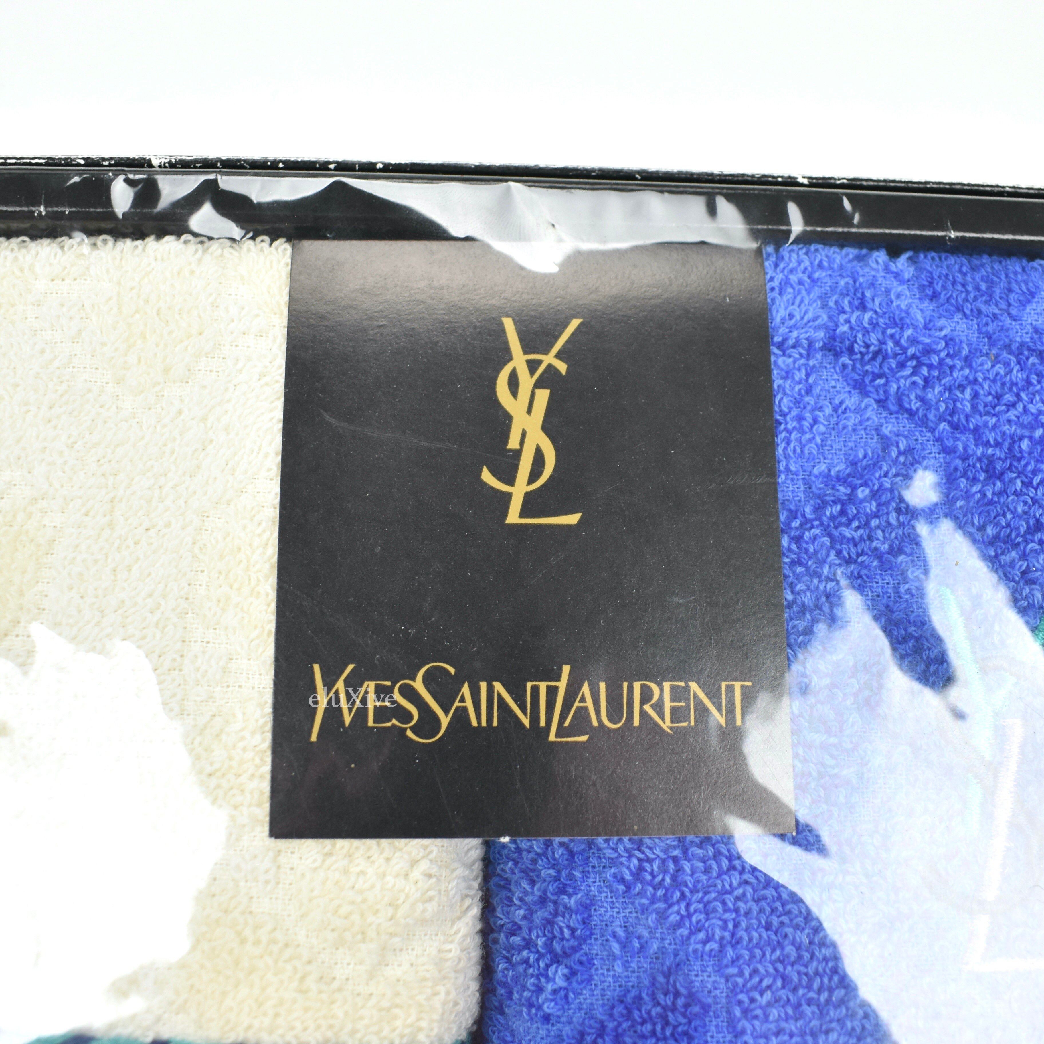 Yves Saint Laurent Ivory/Blue Set of 2 YSL Logo Hand Towels - 4