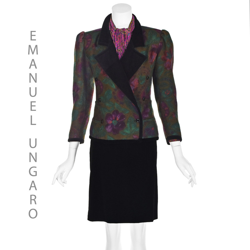 EMANUEL UNGARO 4-PC Suit w/Jacket, Blouse, Scarf, Velvet Skirt  - 1