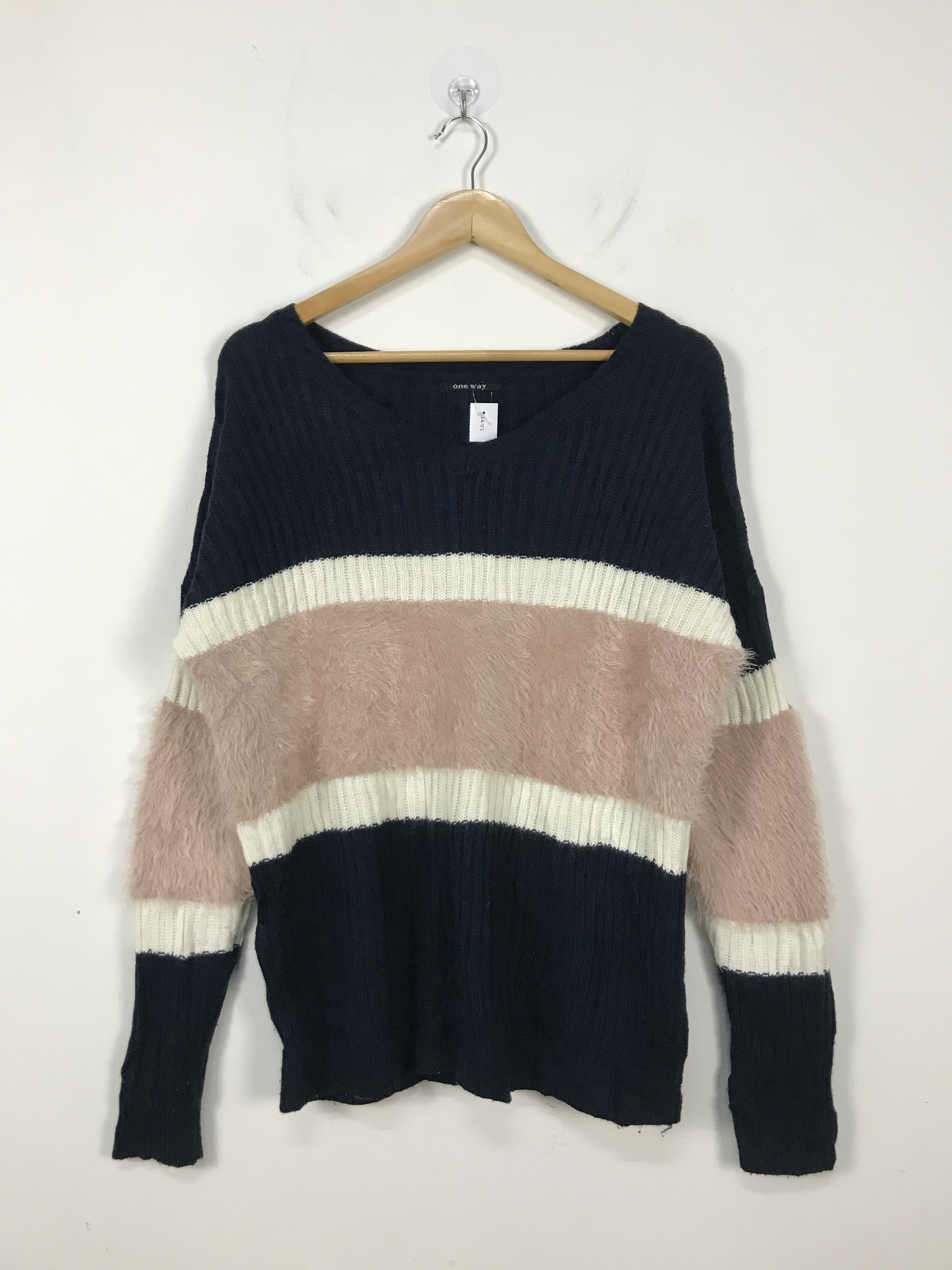 Homespun Knitwear - One Way Striped TriColor Big Crewneck Knitwear #2672 - 1