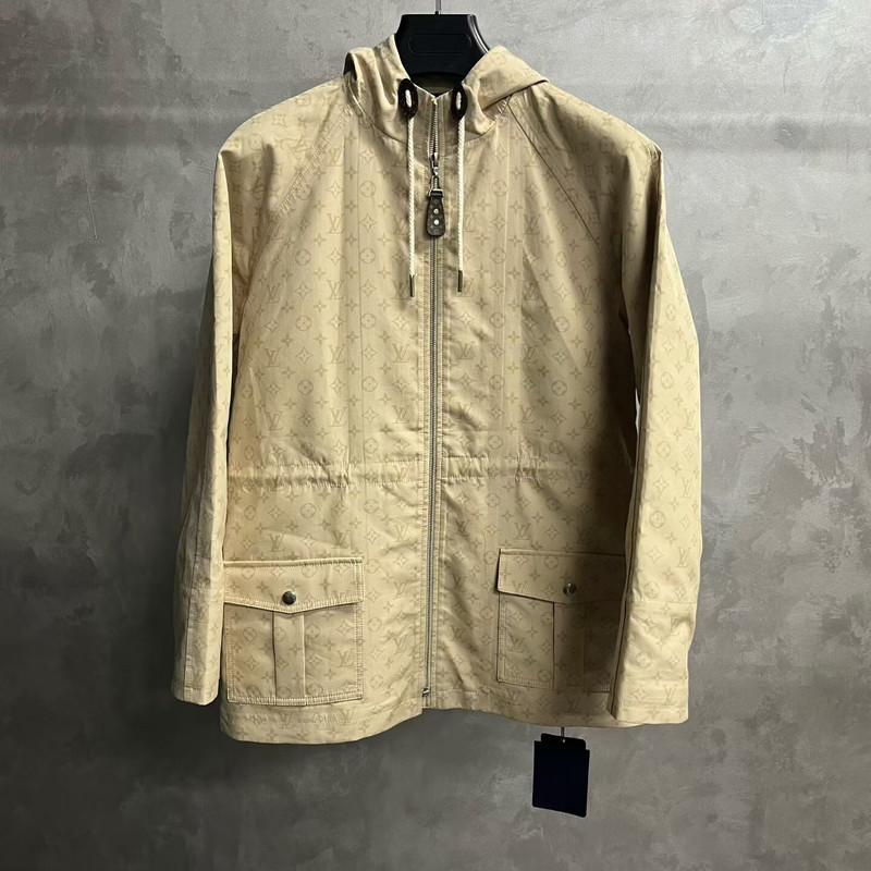 Louis Vuitton 2025 Beige Cotton Parka: Long-Sleeve, Hooded, Zip-Front with Lettering Detail - 1