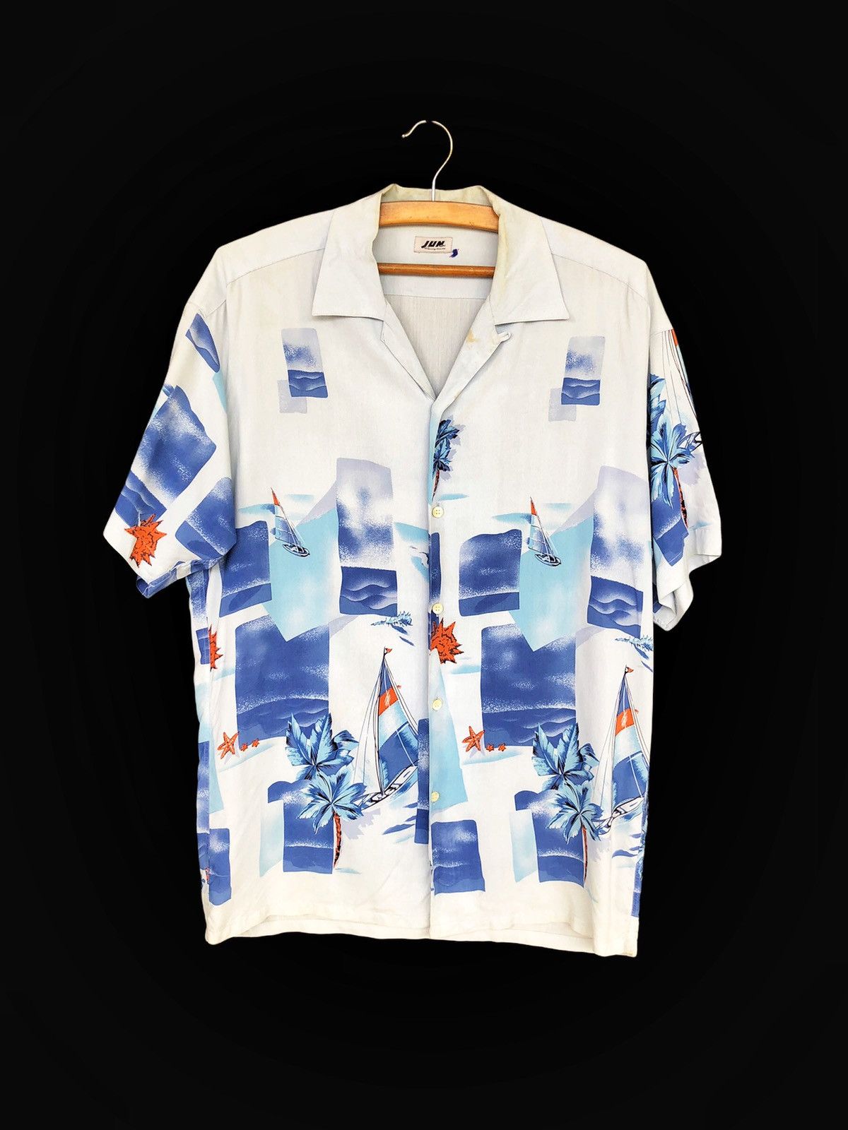 GRAIL🔥90s Jun Men 🇯🇵 Yacht Motif Rayon Aloha Shirt - 2