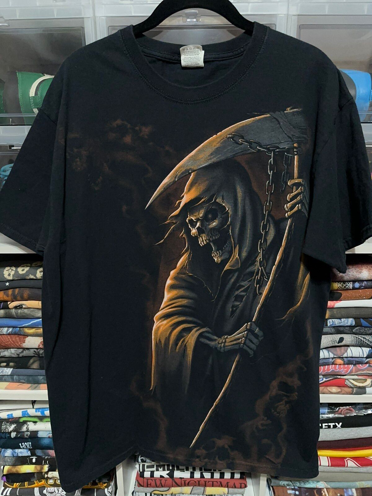 Vintage Y2K Grim Reaper Big Graphic Skull T-Shirt Large - 1