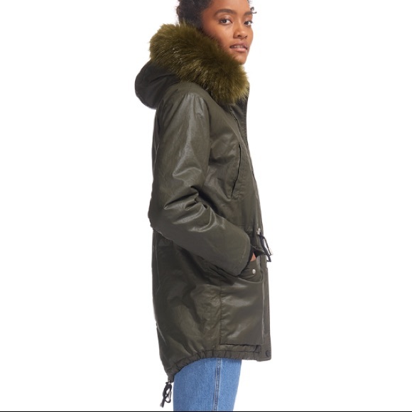 Whistles “Karlie” Olive Waxy Fur Trim Parka - 4