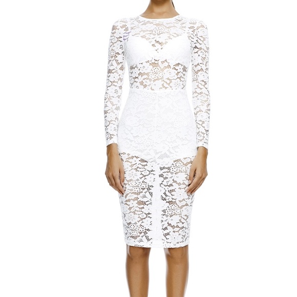 Misha Collection White See-Through Lace Midi Dress - 1