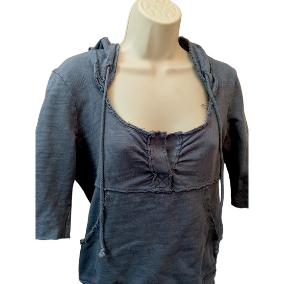 Free People Scoop Neck Blue Gray Half Sleeve Pullover Hoodie Size Small - 2