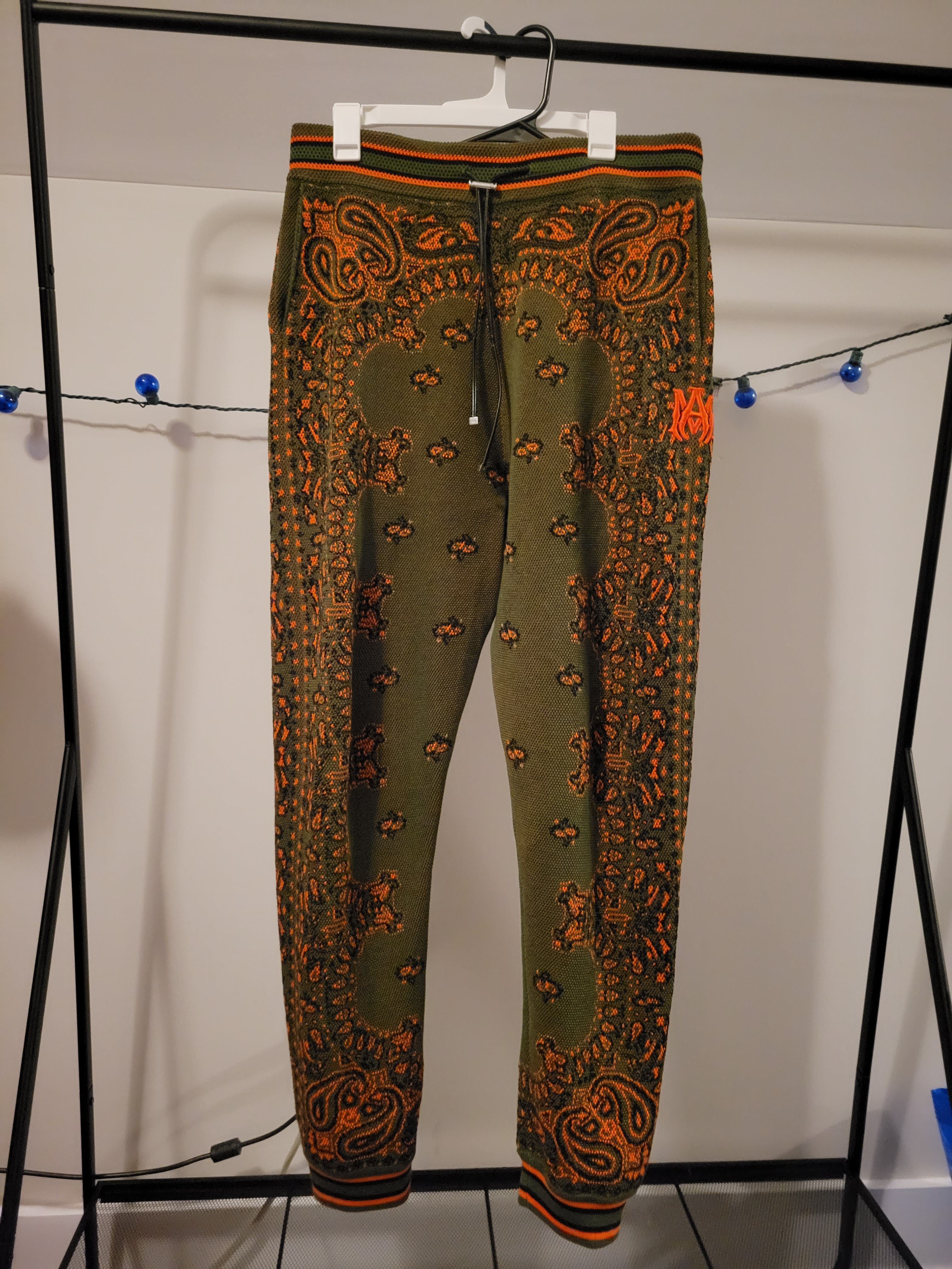 Amiri Bandana Paisley Green Orange Cashmere Joggers XXLG - 1