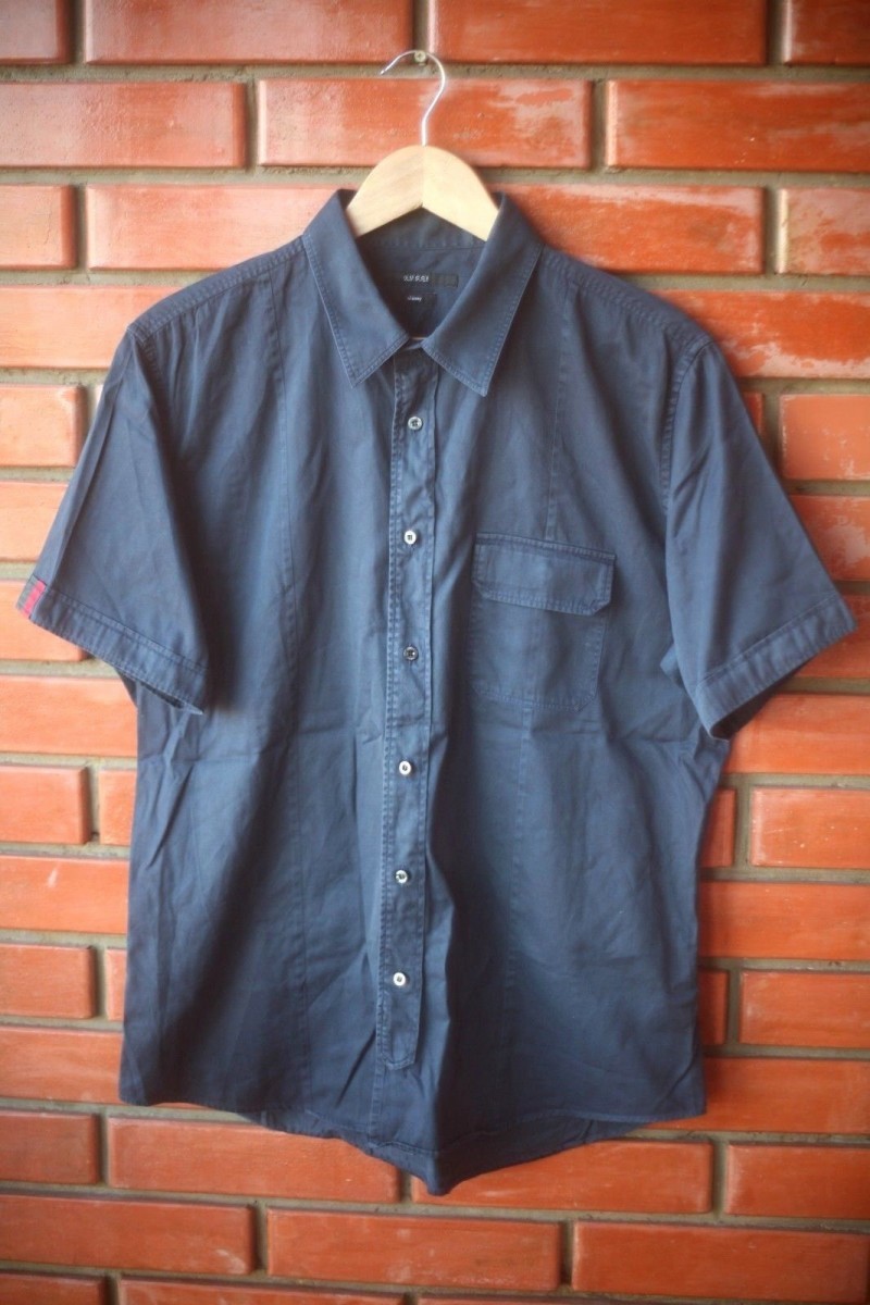 Navy Blue Short Sleeve Chest Pocket Shirt - 1
