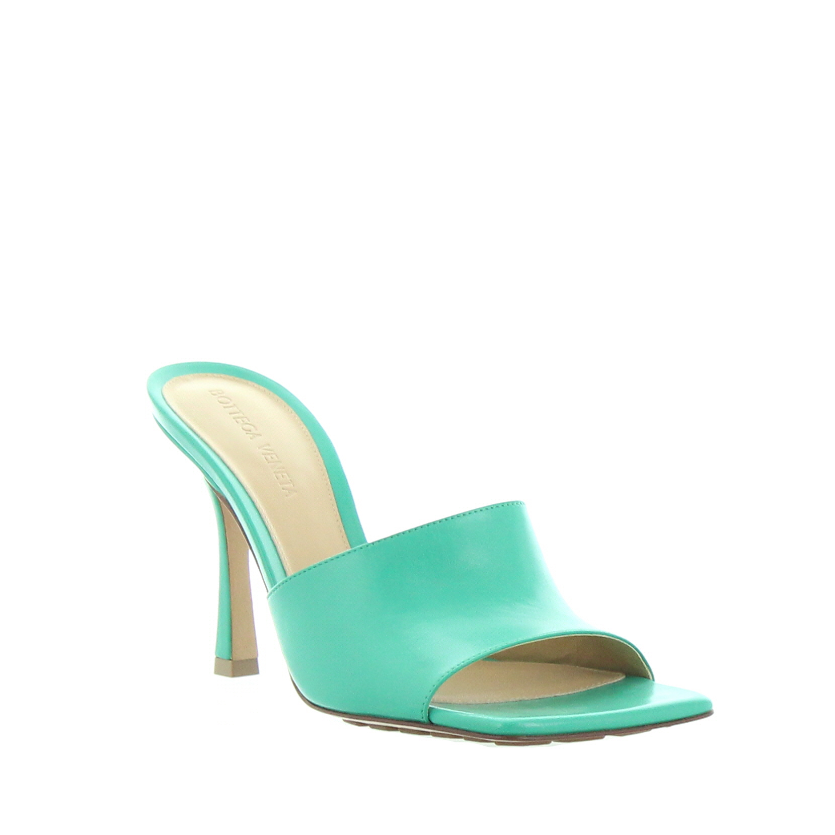 サンダル・ミュール Bottega Veneta Stretch Mule Turquoise Bottega Veneta Stretch Ankle Strap Sandals in Acid Turquoise