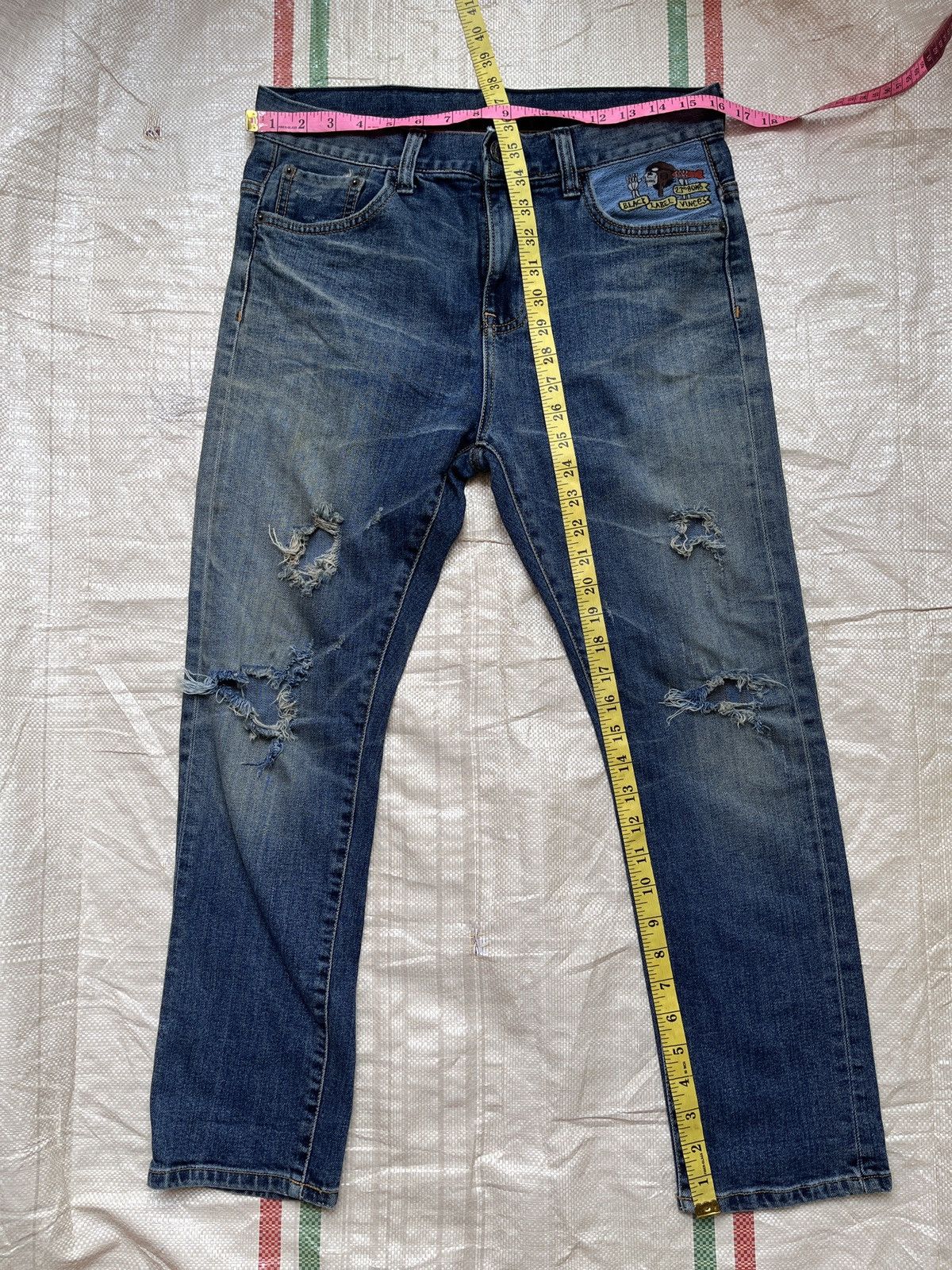 Distressed Denim - Ripped Black Label Denim Jeans With Patches At Pocket - 4