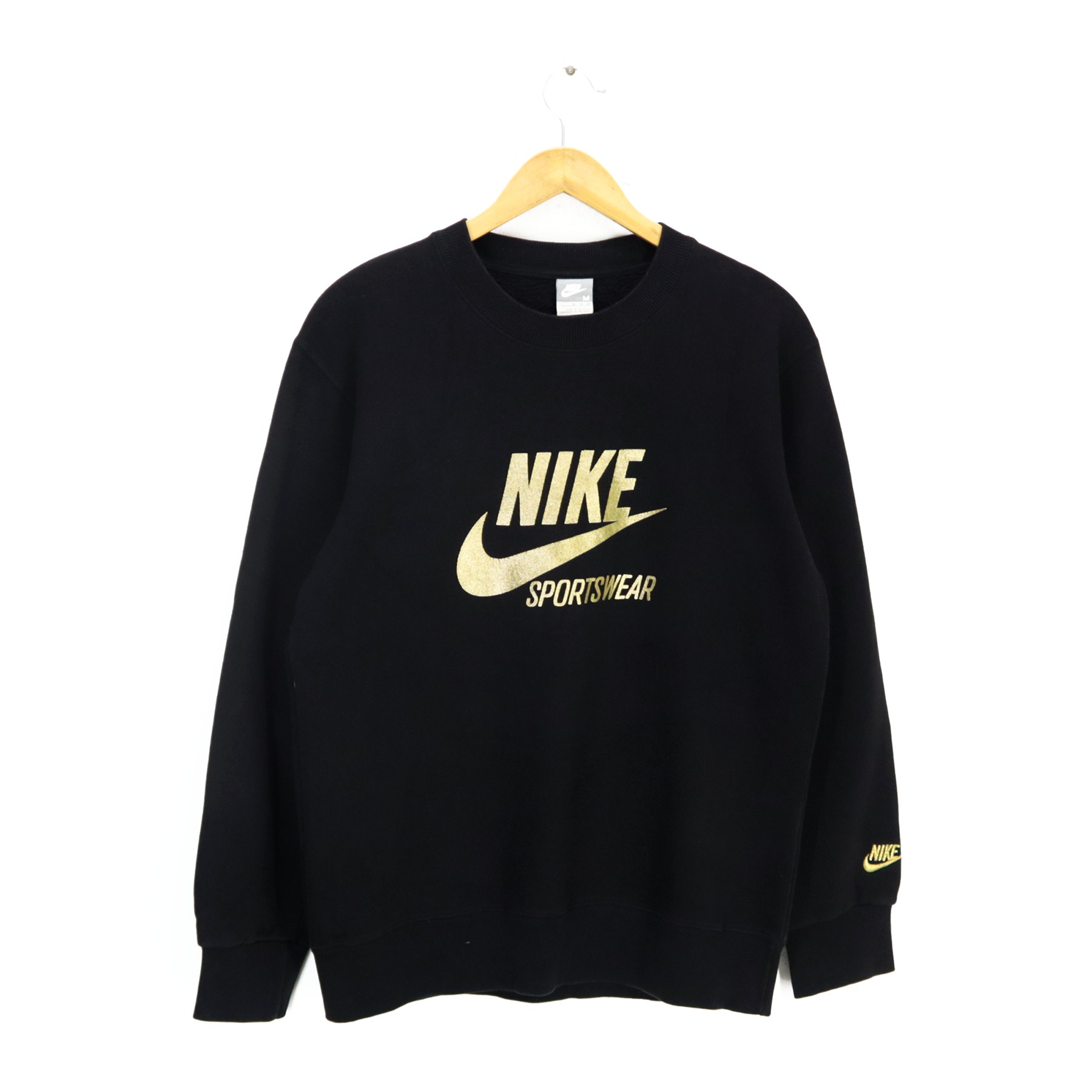 Vintage 90s Y2K NIKE SWOOSH Spellout Gold Sweatshirt Pullover Jumper NIKE Sportwear Big Logo Size Medium - 1