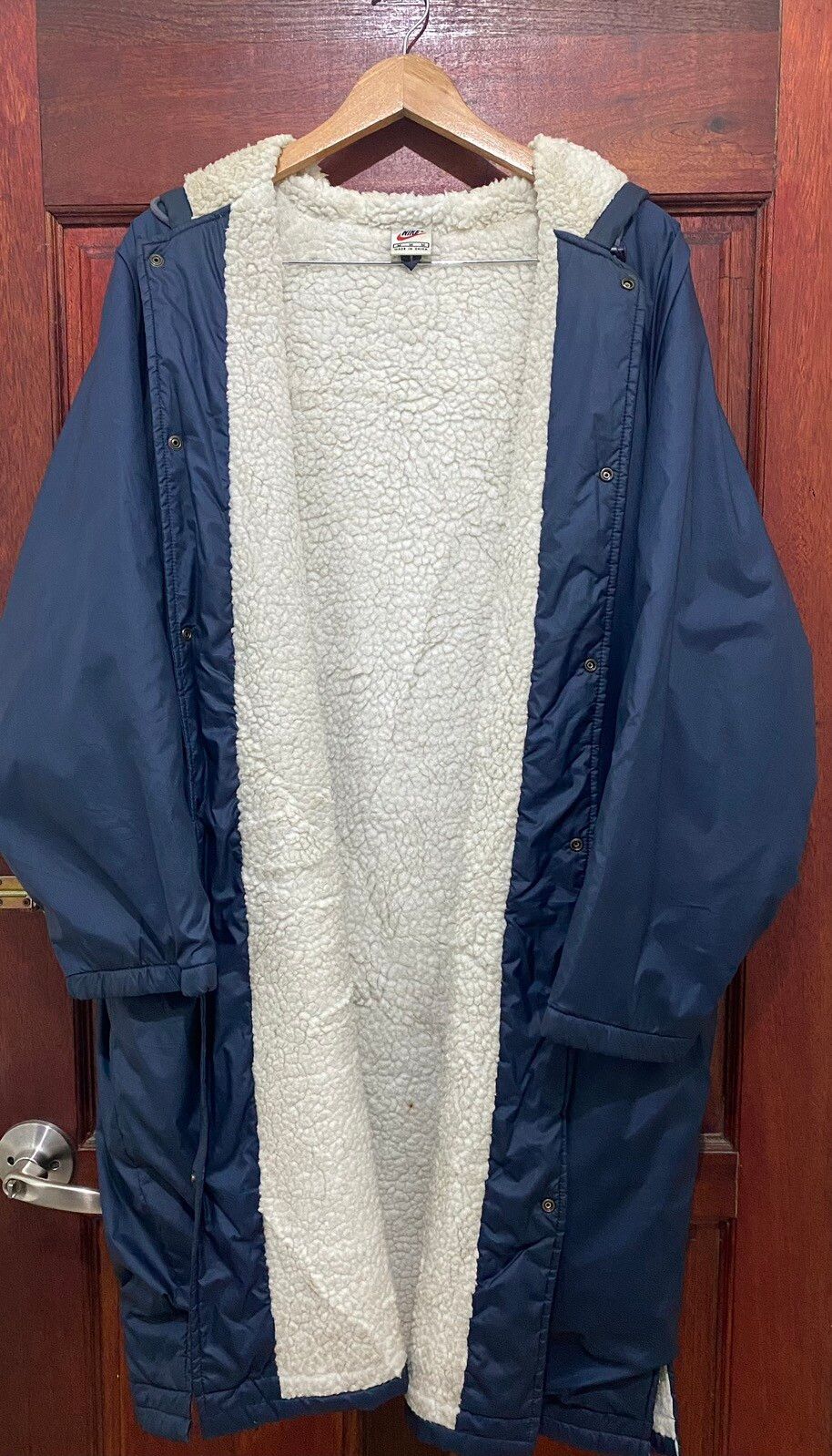 Vintage 90s Nike Big Logo Inner Fleece Long Coat - 8