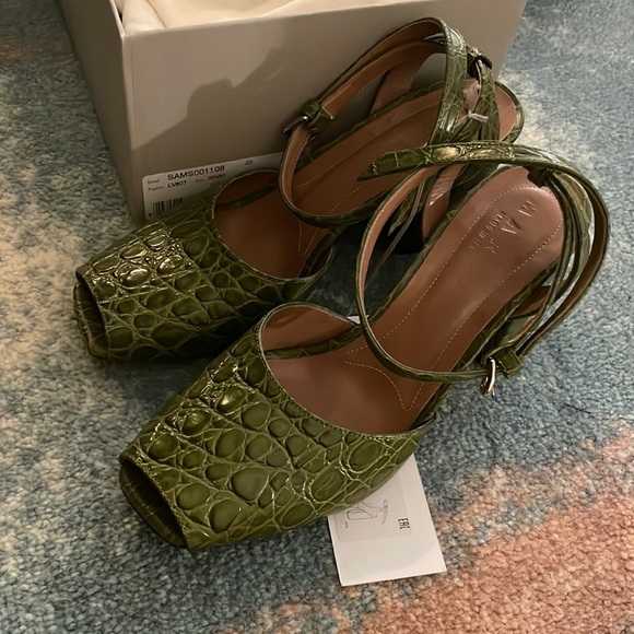 MARNI Peep Toe High Heel Croc Print Sandals in Dusty Olive - 2