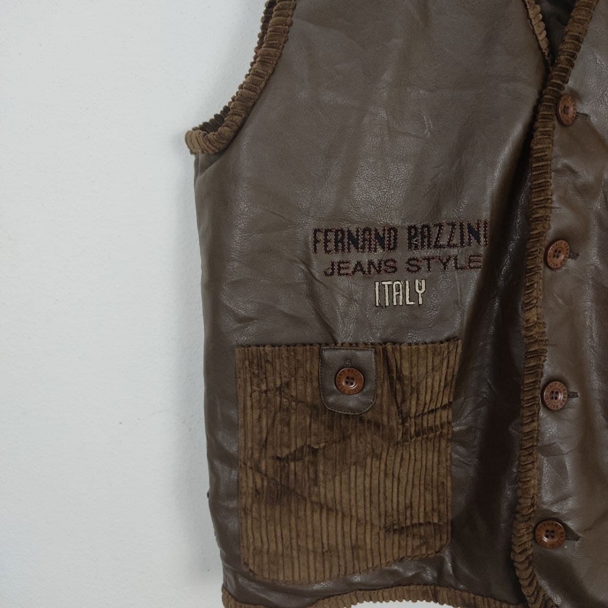 Designer - Fernand Razzini Italy Designer Leather Corduroy Vest Jacket - 5