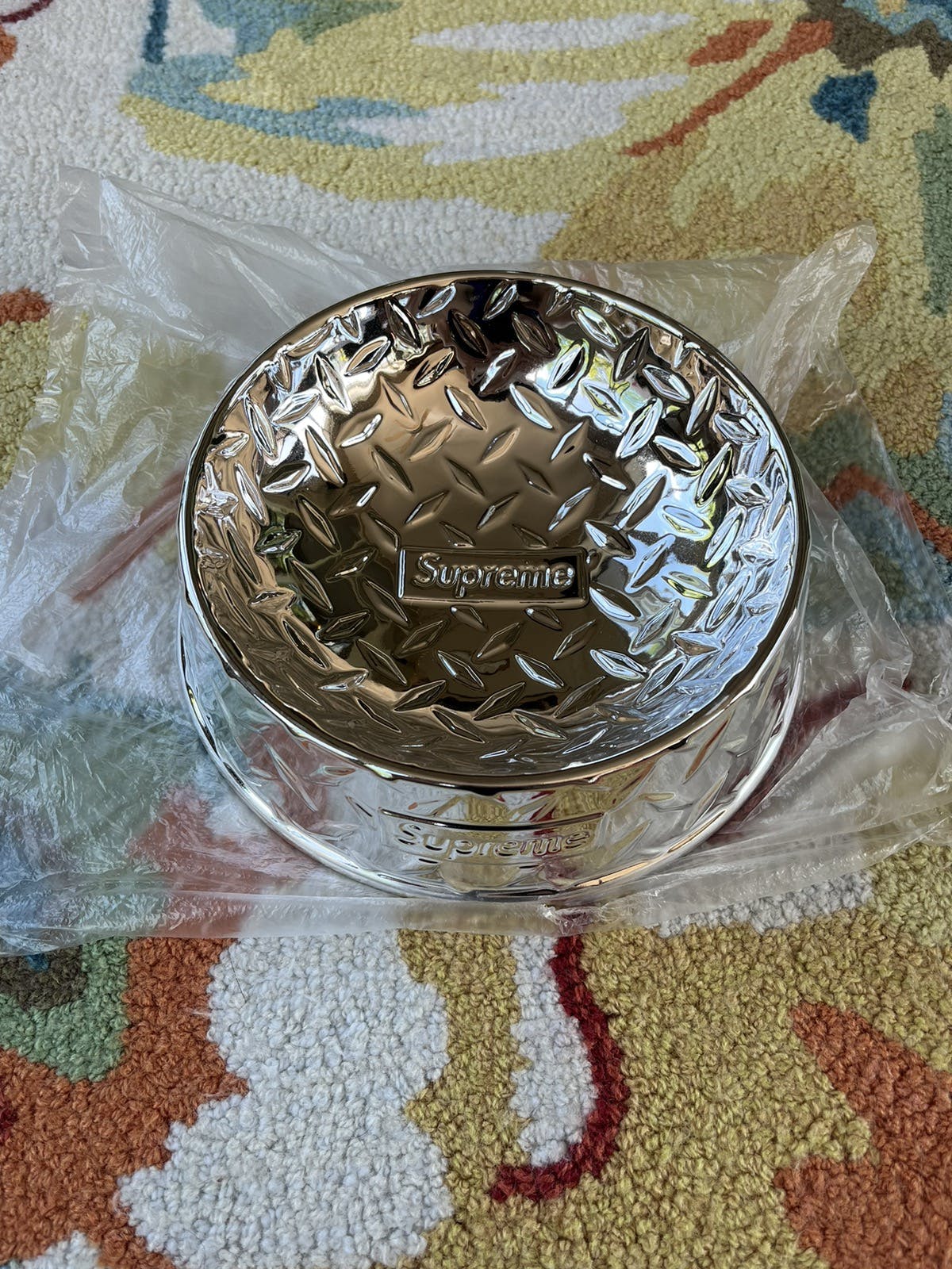 Supreme Diamond Plate Dog Bowl SS23 Silver