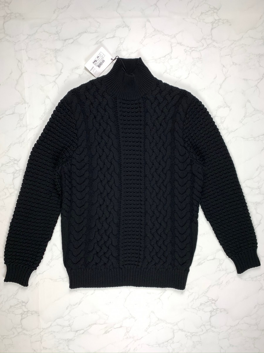 Balmain Black Wool Cable Knit Turtleneck - 1