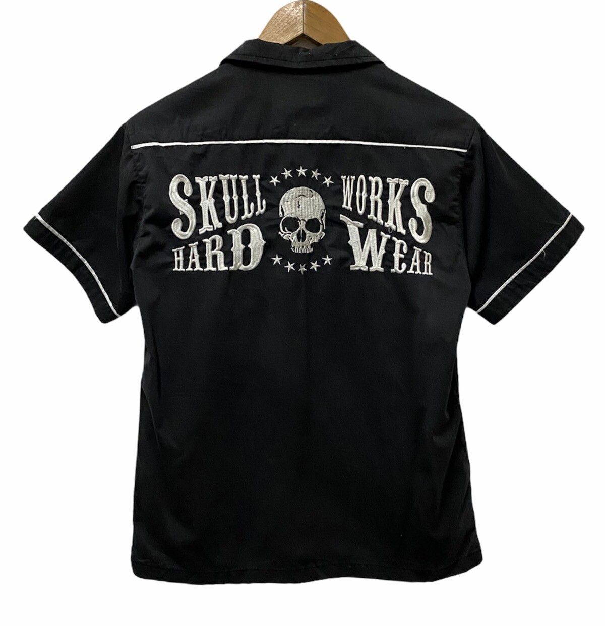 Skulls - Rare Skull Works Hard Wear Button Up Shirt Mastermid Design - 1