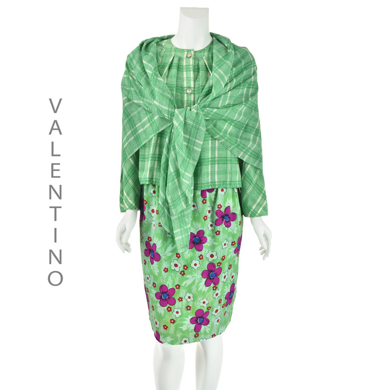 Vintage Couture Green Plaid & Floral 4-Pc Ensemble - 1