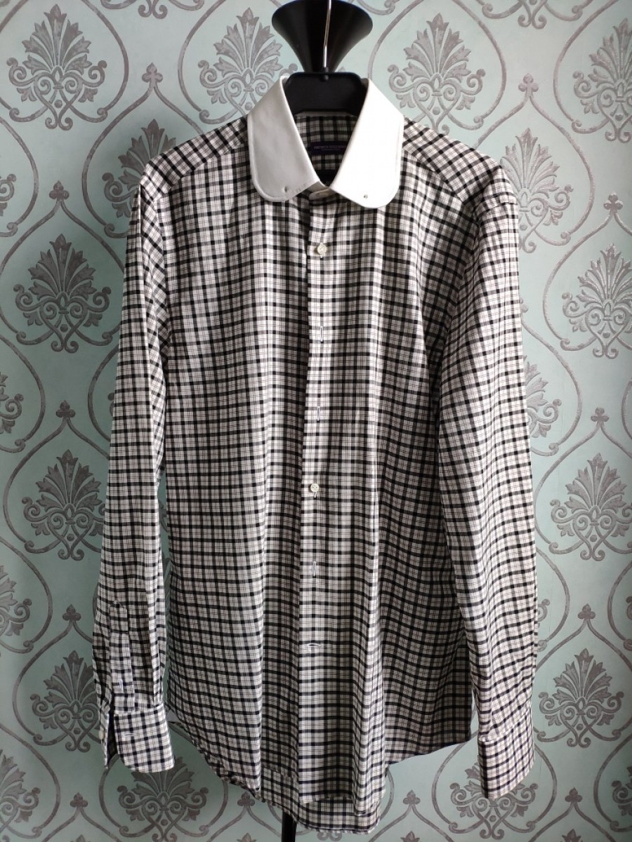 Patrick Hellmann Collection - NEW ! Collar pin & bar plaid shirt.Like Comme des Garcons - 1