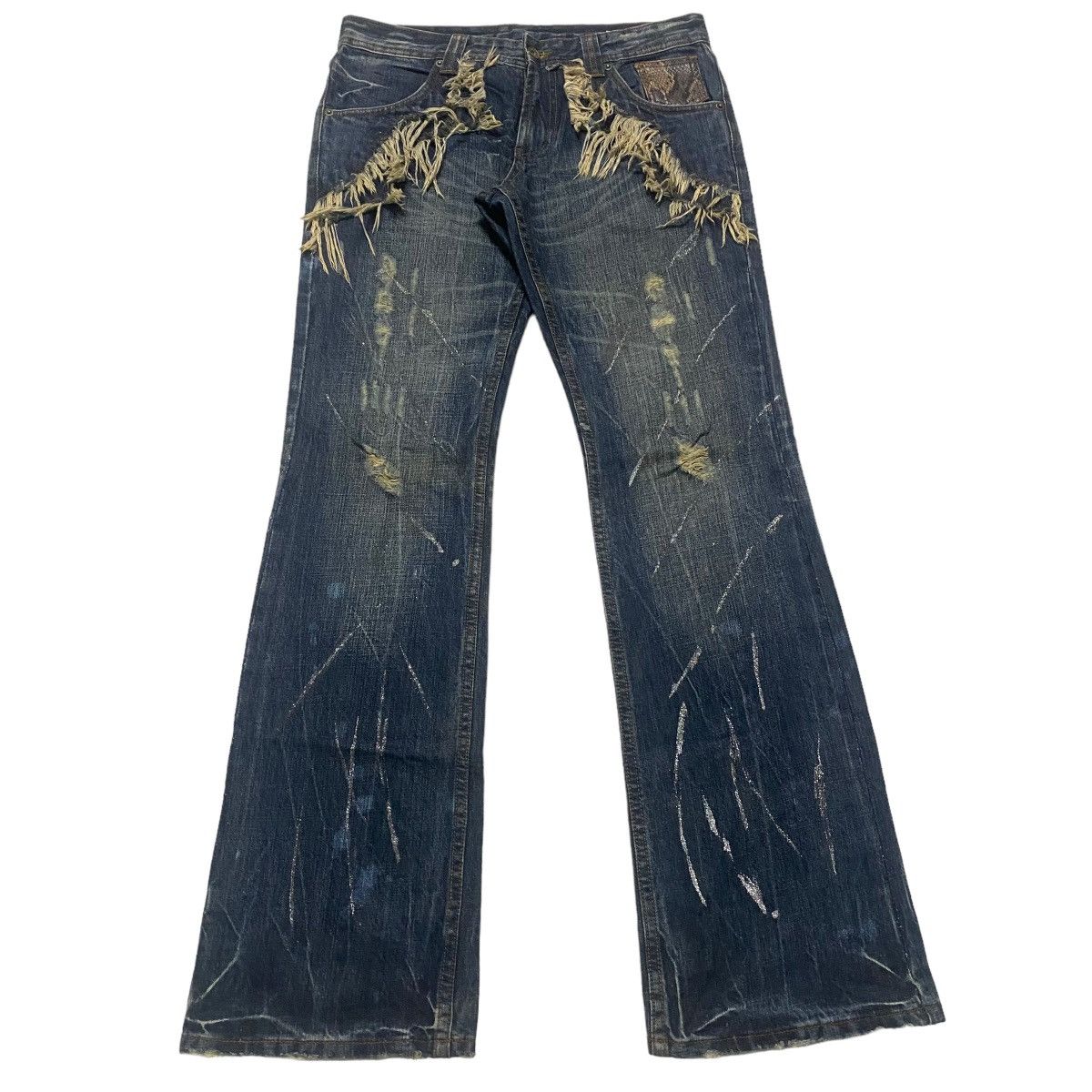 Le Grande Bleu (L.G.B.) - SEMANTIC DESIGN Whisker Denim Flare Jeans Leather Trimmed - 1