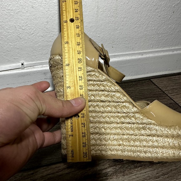 Jimmy Choo Porto Espadrille Wedge Sandals Patent Crisscross Straps Tan 36.5 6 - 5