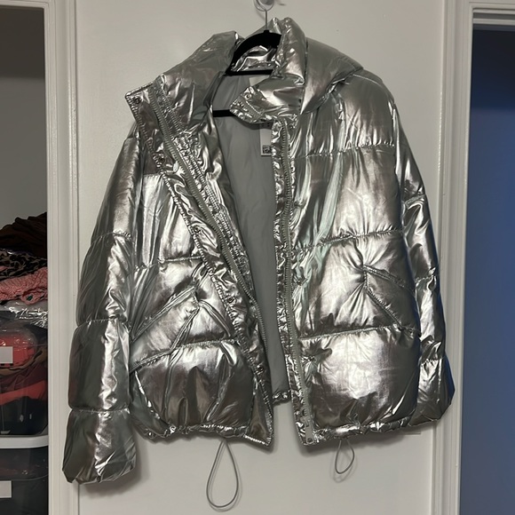 H&M Silver Metallic Hooded Puffer Jacket - 9