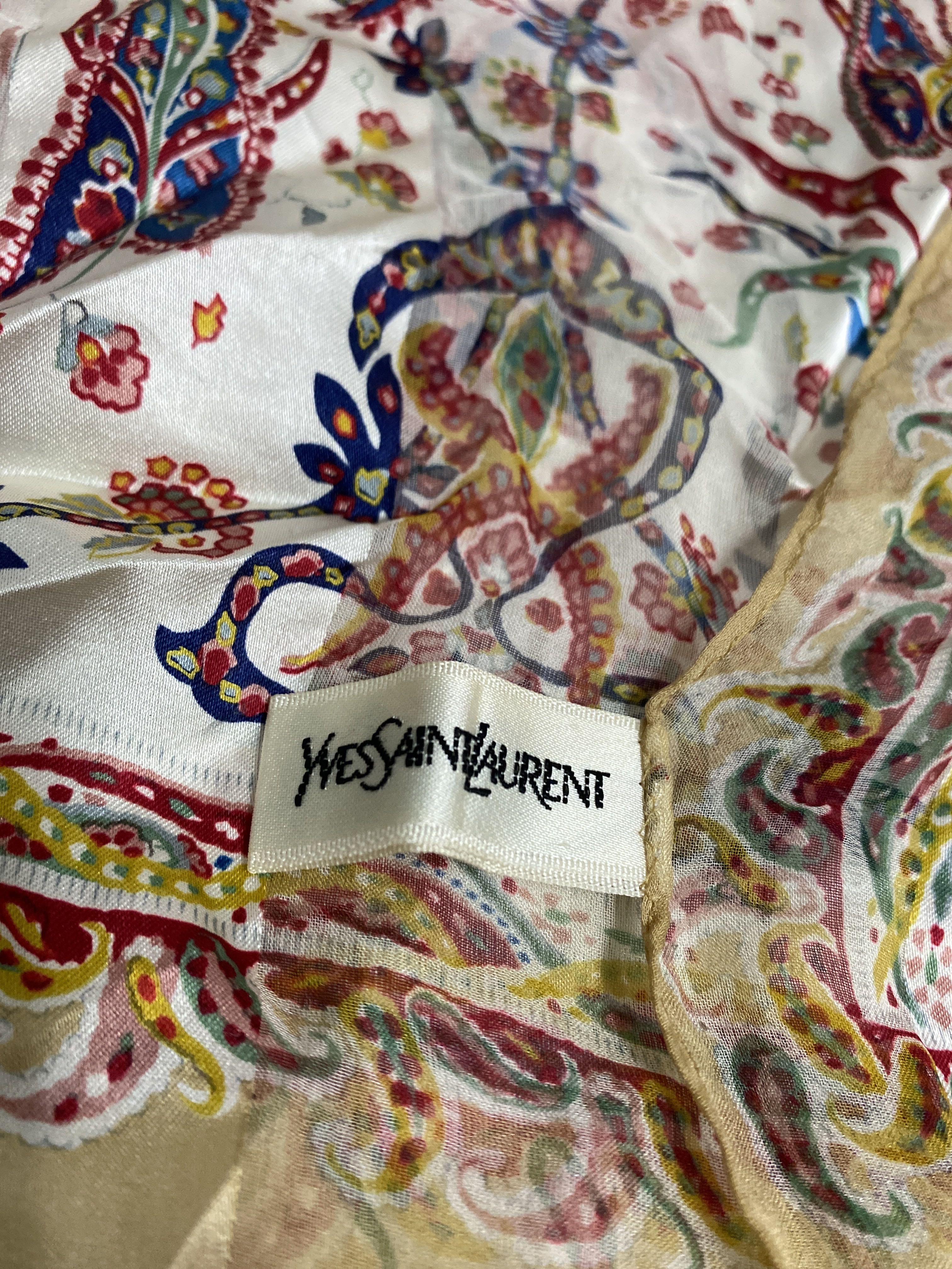 Vintage Yves Saint Laurent Silk Scarf Paisley Floral Print Japan Exclusive - 3
