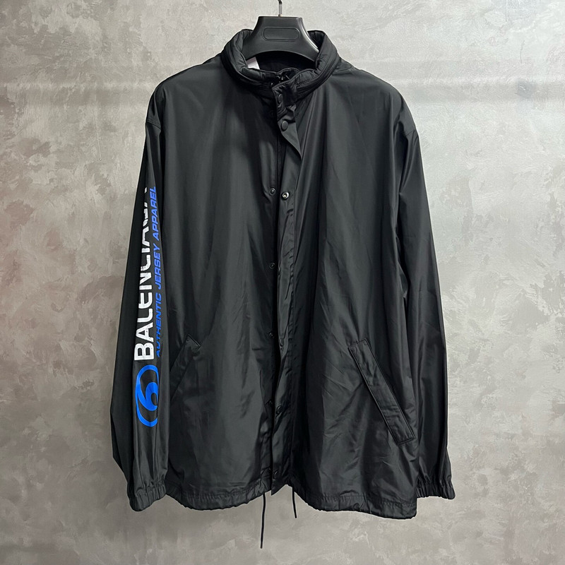 Balenciaga 2024 Black Crew-Neck Long-Sleeve Jacket with Brand Logo Print and Buttons - 1