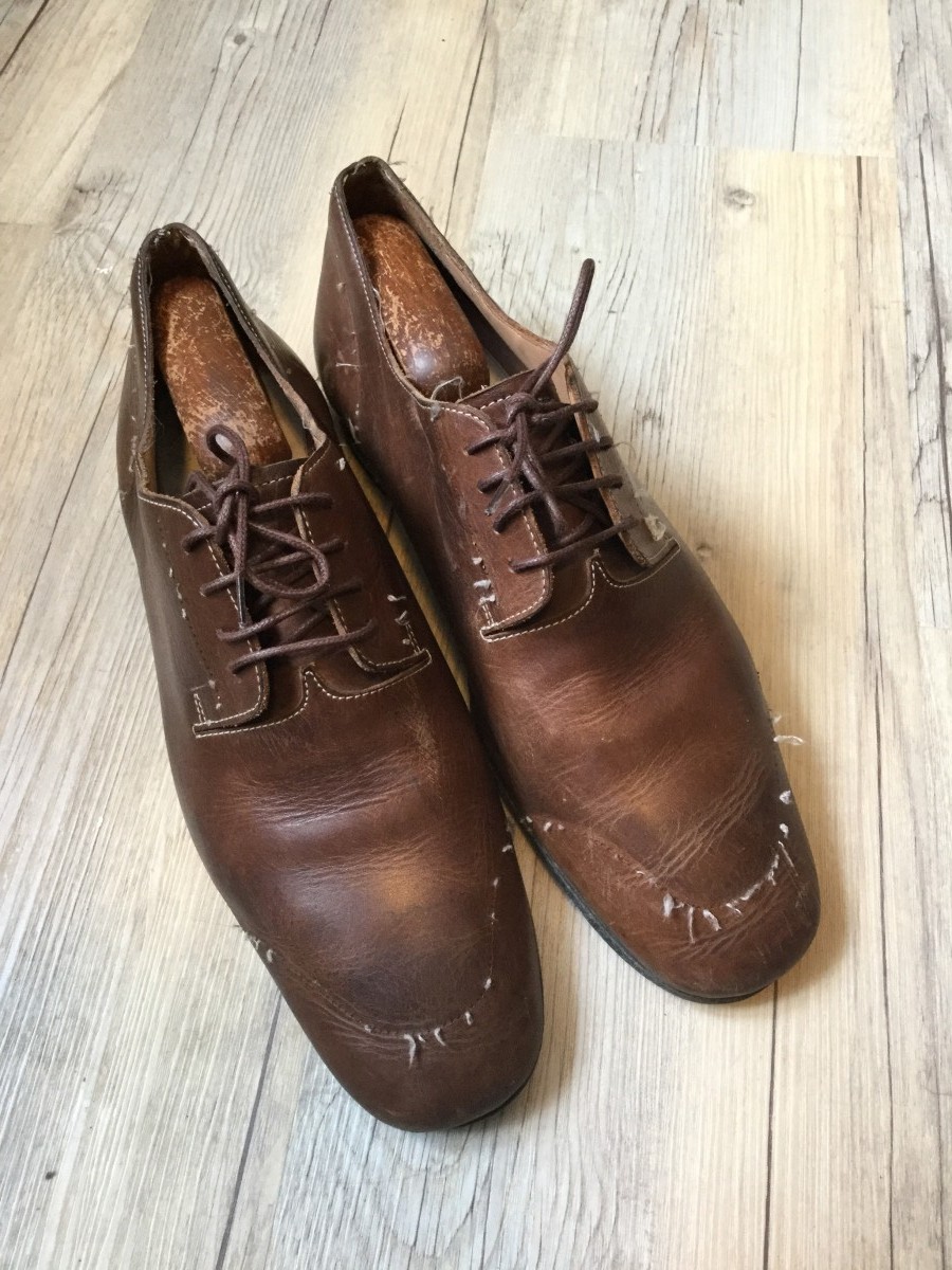 Brown Distressed Leather Shoes - 1