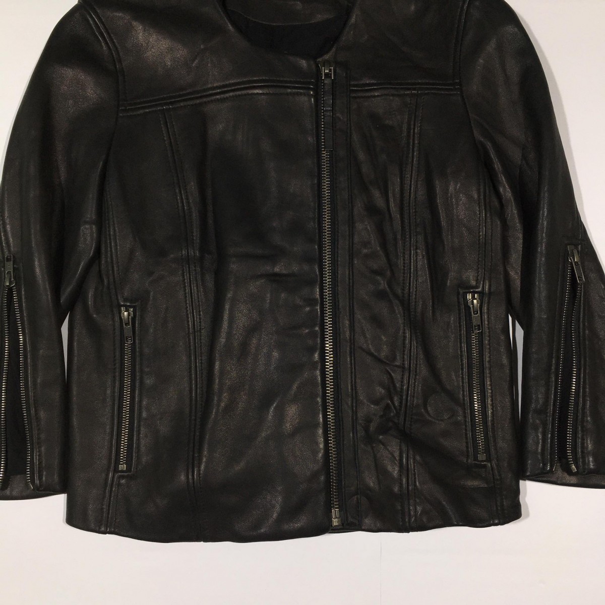 Zip Detail Genuine Lamb Leather Jacket - 7