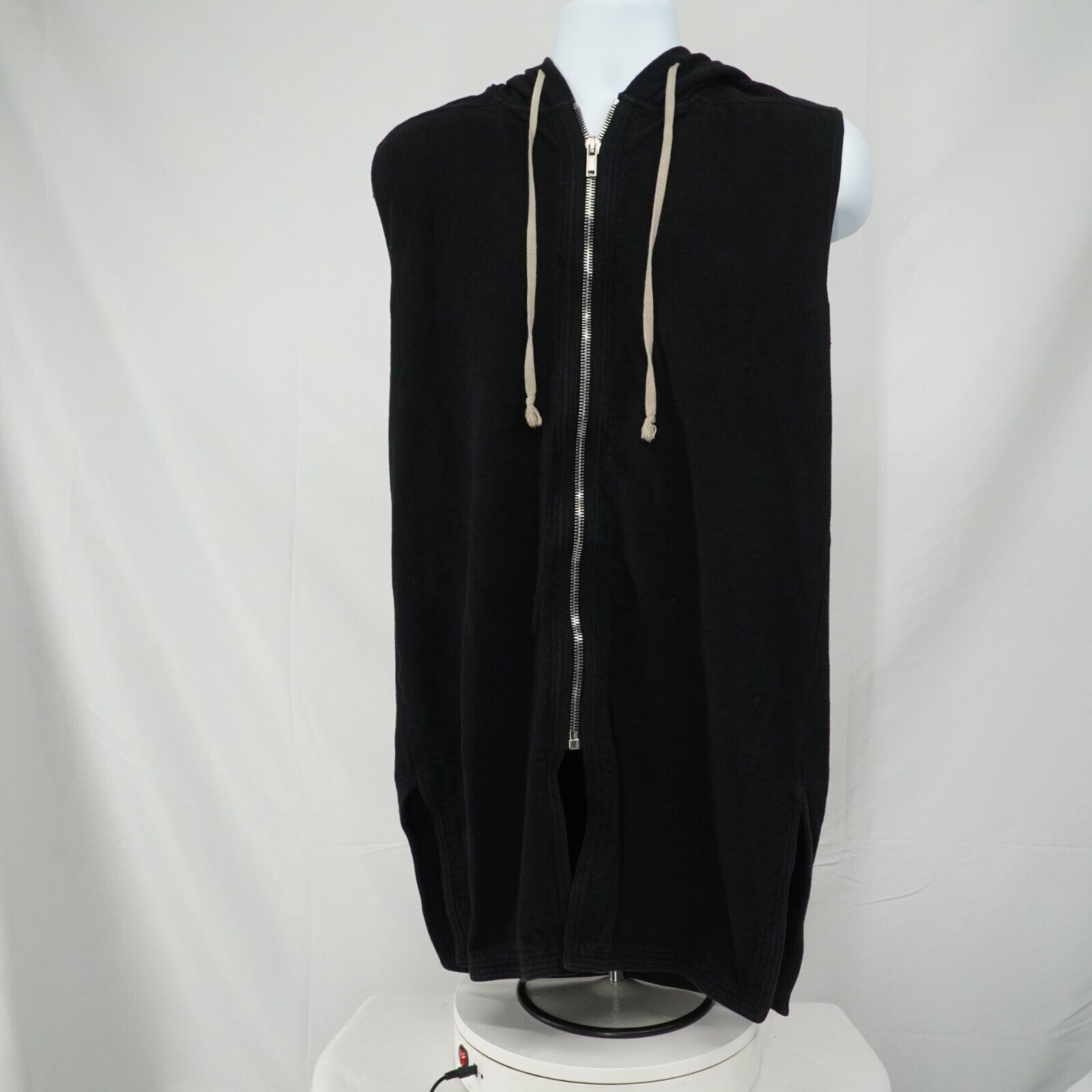 Black Zip Up Sleeveless Jacket Hoodie Cotton - Medium - 8